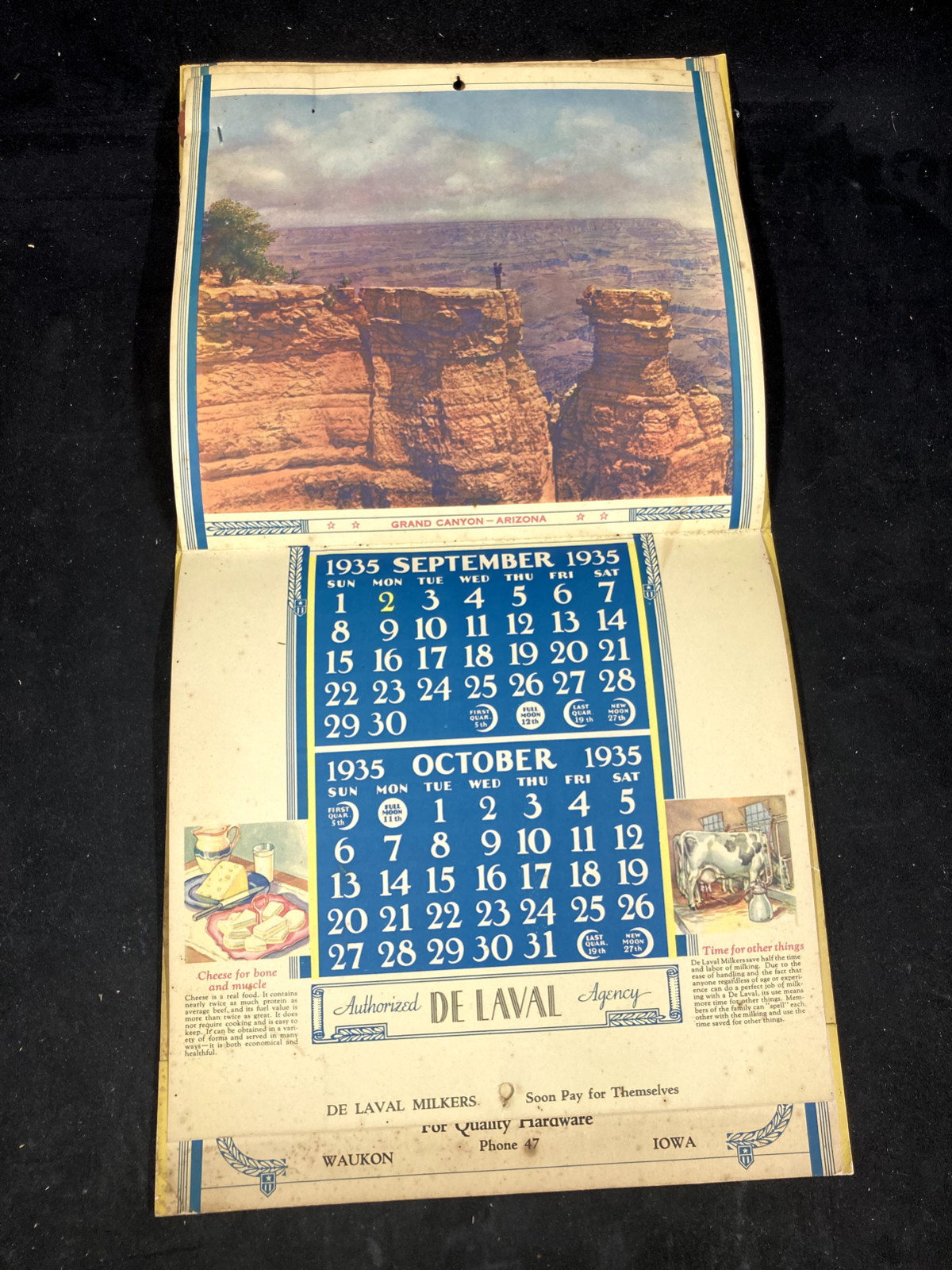 1935 DE LAVAL MILKERS & CREAM SEPARATORS NEW YEARS GREETINGS ADVERTISIN CALENDAR