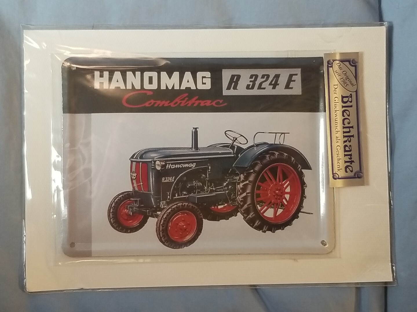 NEW Blechkarte Metal Card Small Advertising Sign HANDMAG R324E Tractor German