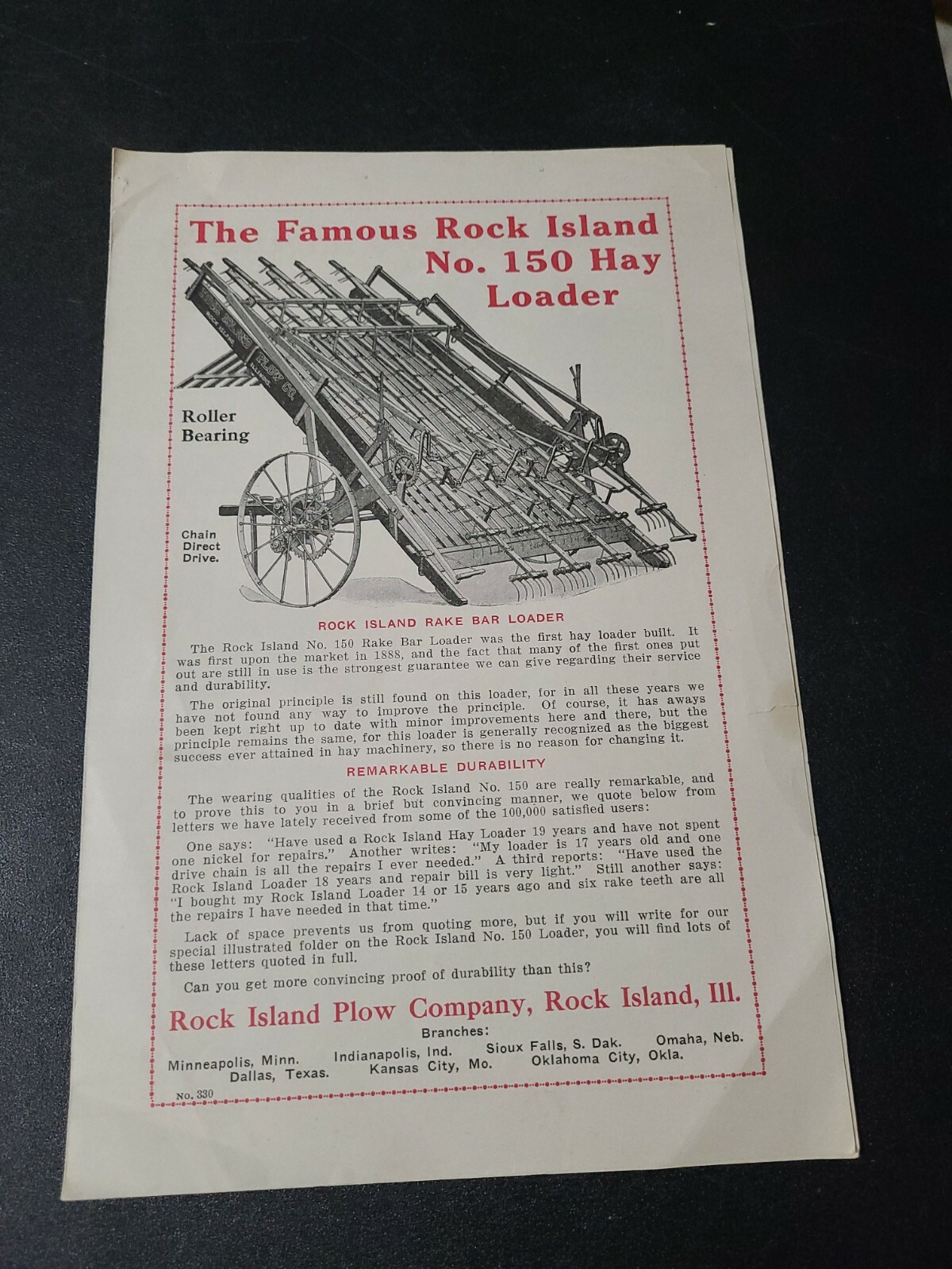 Vntg 1888 Rock Isalnd Hay Loader Sales Flyer