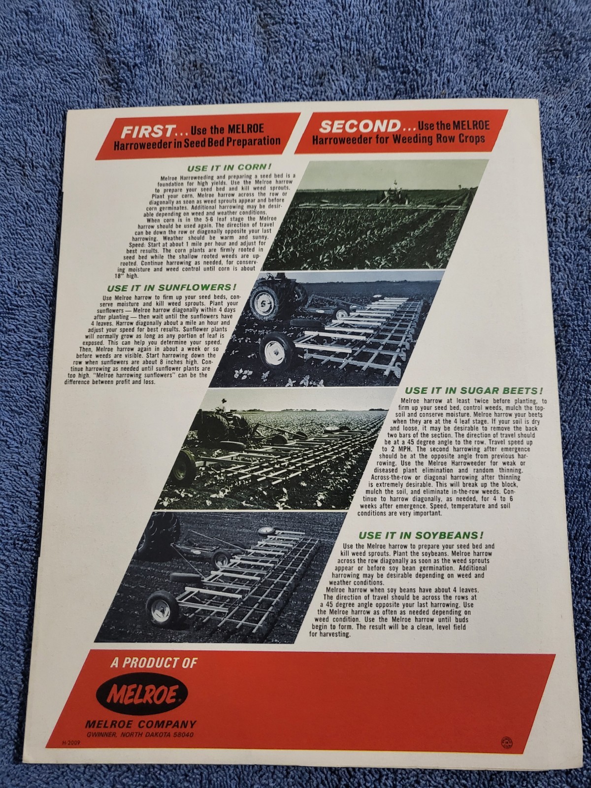Farm Implement Brochure MELROE Harroweeder Harrow Weeder Gwinner North Dakota