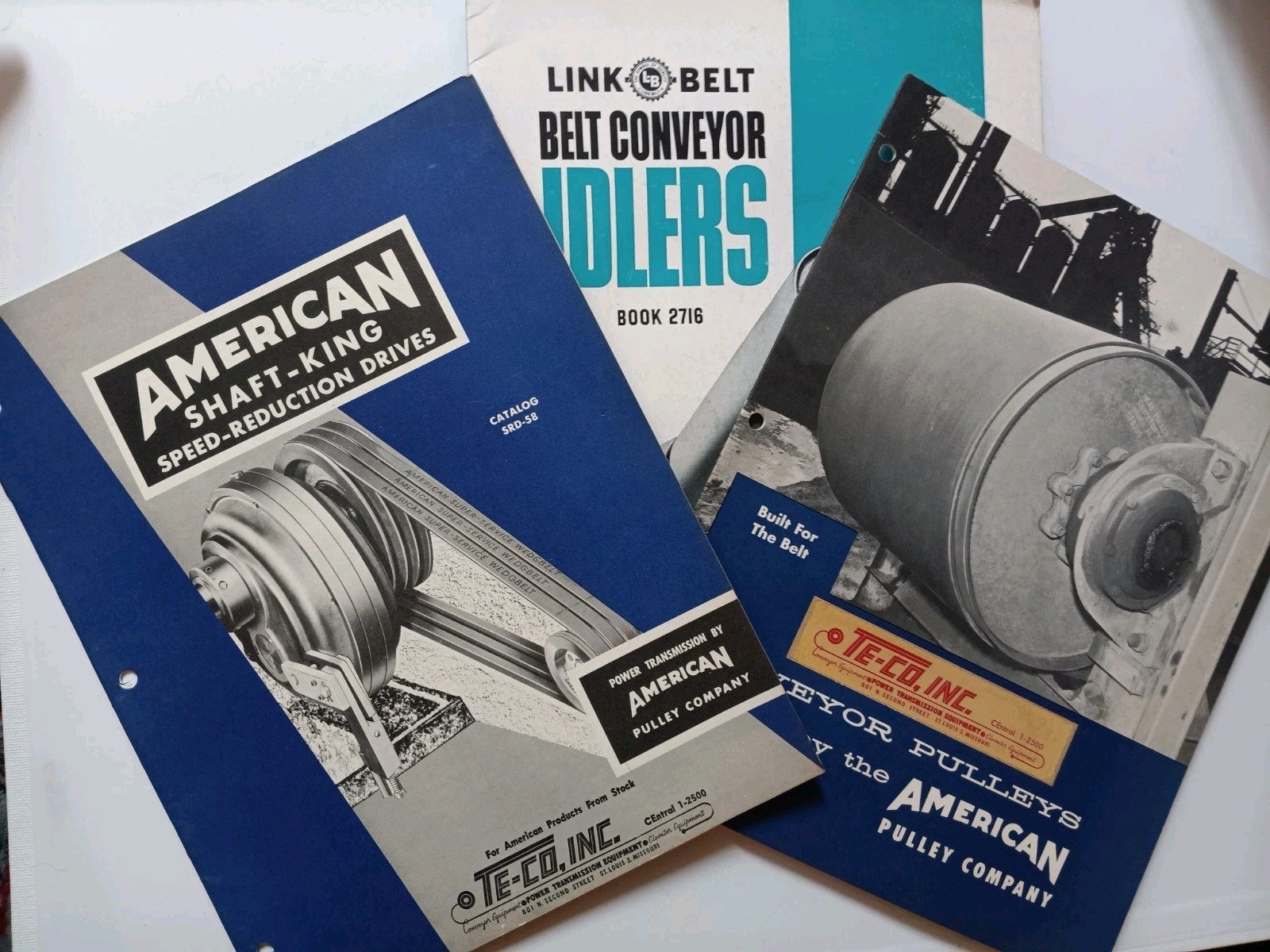 3 Vintage TE-CO American PULLEY Sales Brochure Catalog Lot SrD-58, CP-57, 2716