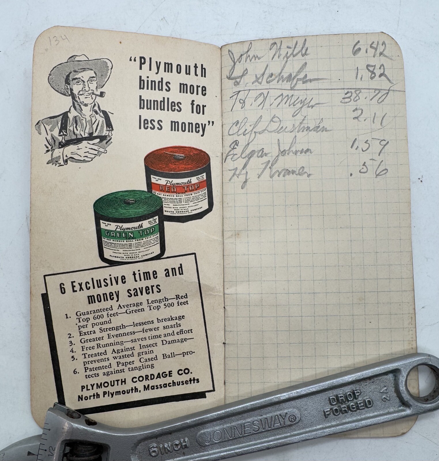 1942 Plymouth Twine Advertising Pocket Notebook with Calendar