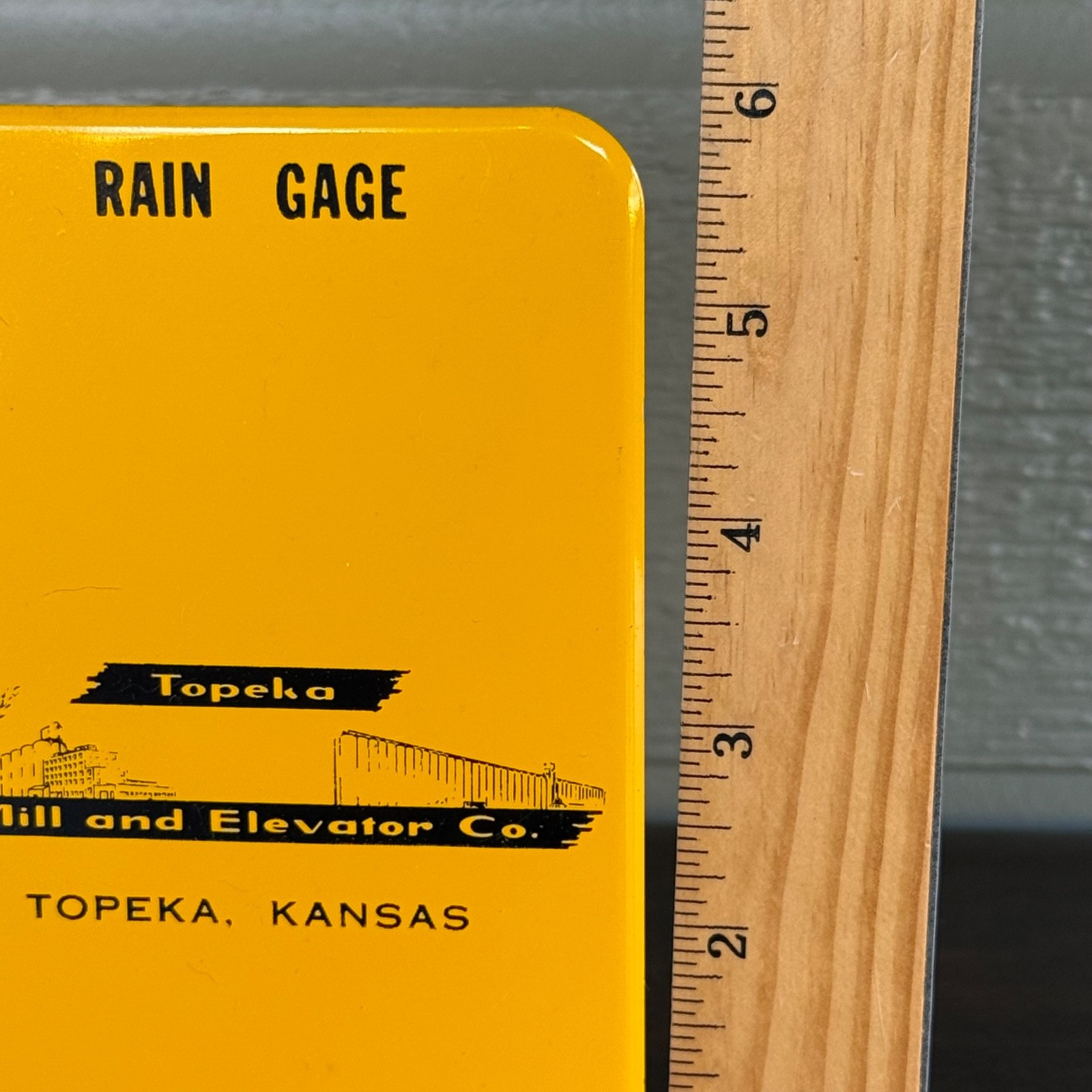 VTG Rain Gauge Topeka Mill & Elevator Co Advertising Kansas Grain Gage Yellow