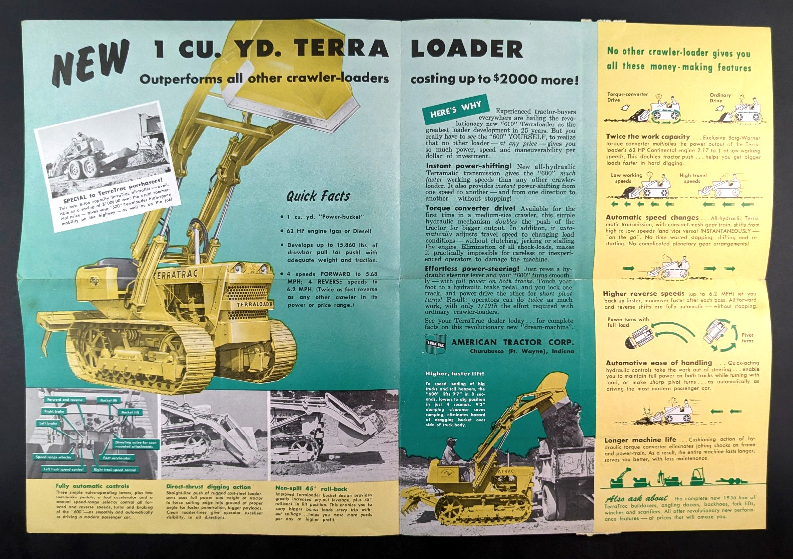 1965 Terratrac 600 Loaders & Dozers Brochure Mailer American Tractor