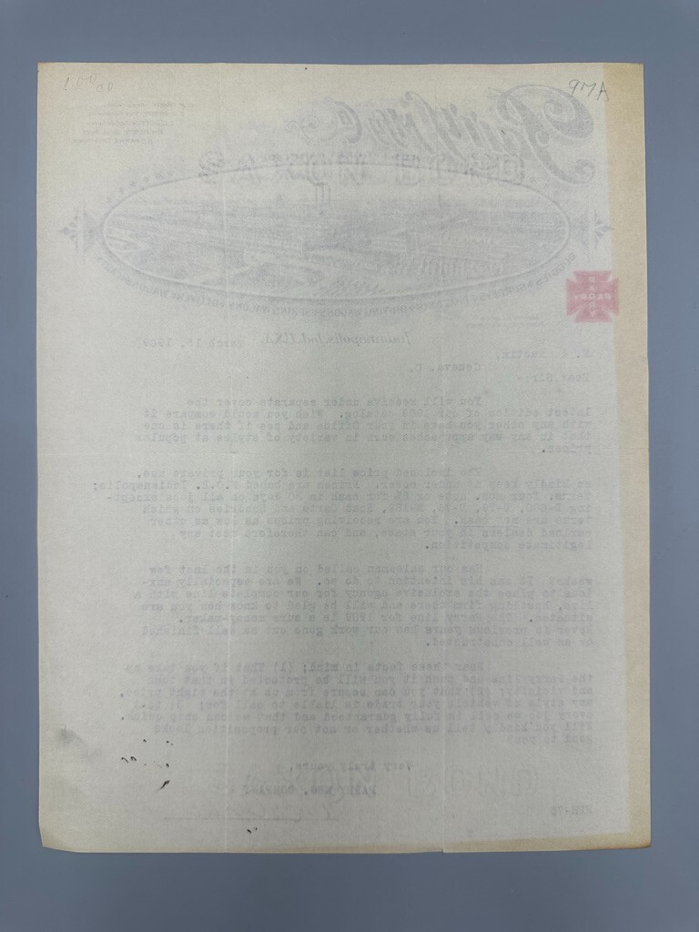 1909 PARRY CARRIAGE Letter Invoice Ephemera INDIANAPOLIS Advertising