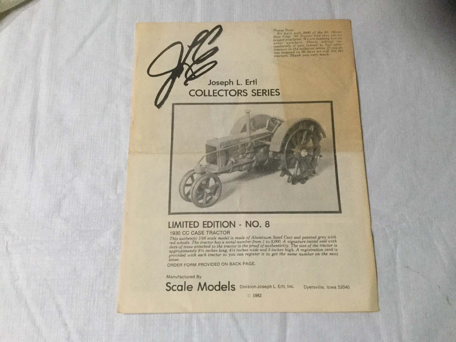 Joseph L. Ertl Scale Models Collectors Series NO. 8 Sales Brochure