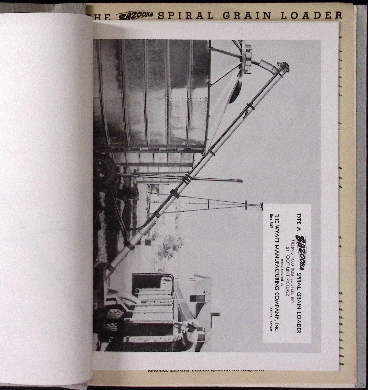 1952 Bazooka Spiral Grain Loader Brochure Folder Wyatt Mfg Co Salina KS