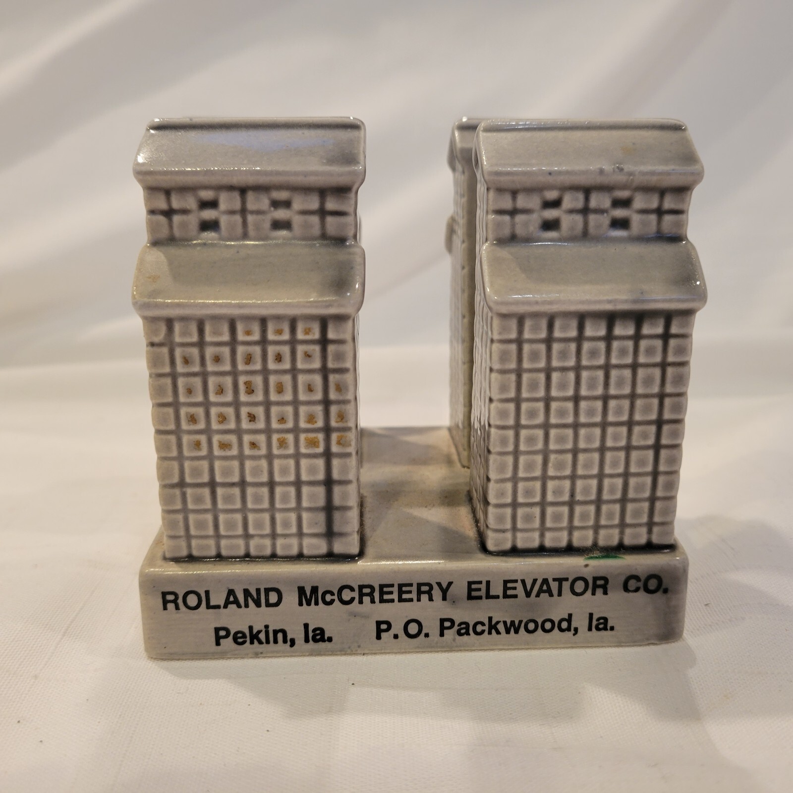 Pekin Iowa Grain Elevator Napkin Holder Ceramic Advertising Roland MCreery Co.