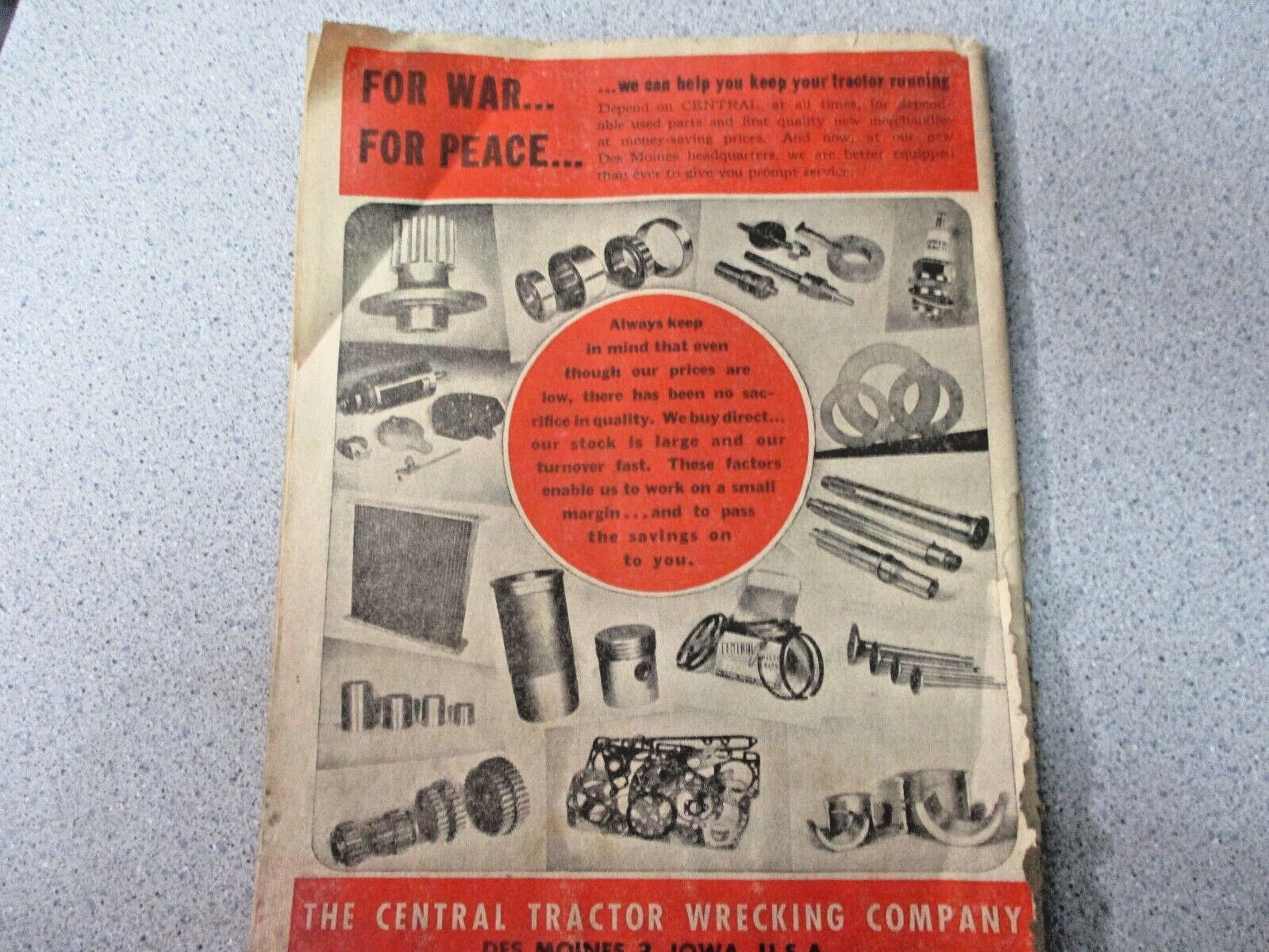 1945 Tractor Parts Central Tractor Wrecking Co Catalog /With Order form