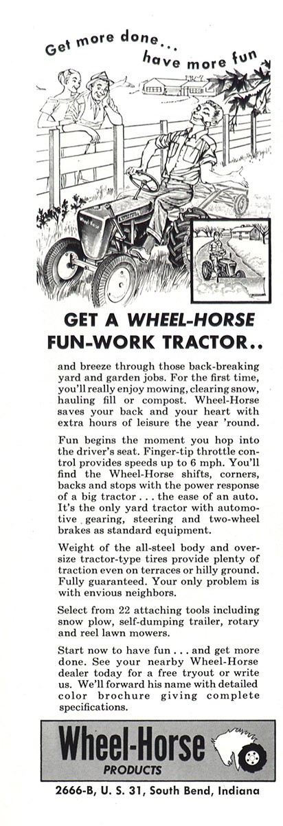 1958 Wheel-Horse: Get More Done Have More Fun, Tractor Vintage Print Ad