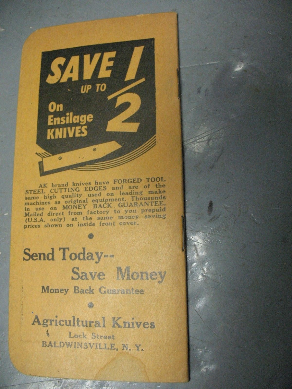 AGRICULTURAL KNIVES BALDWINSVILLE N. Y. ENSILAGE KNIVES POCKET MEMO BOOKLET