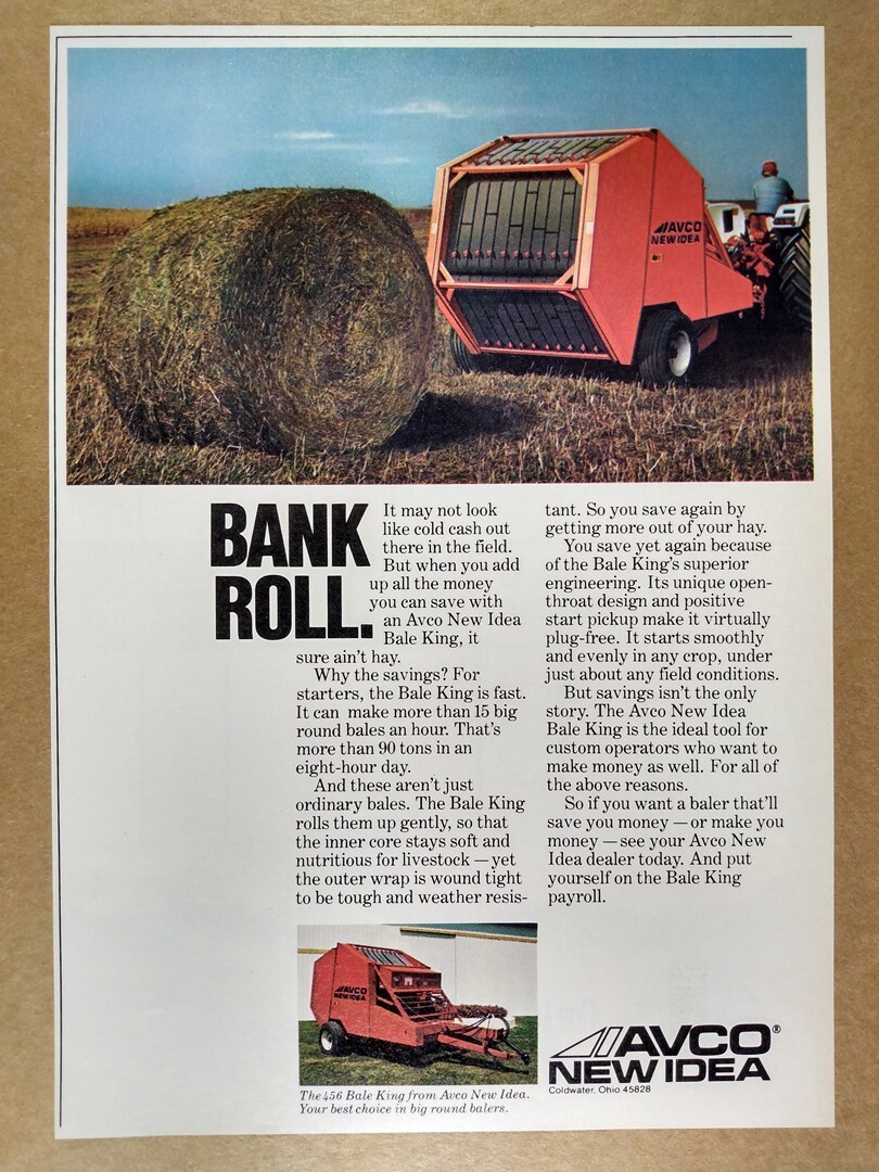 1981 Avco New Idea 456 Bale King Baler vintage print Ad