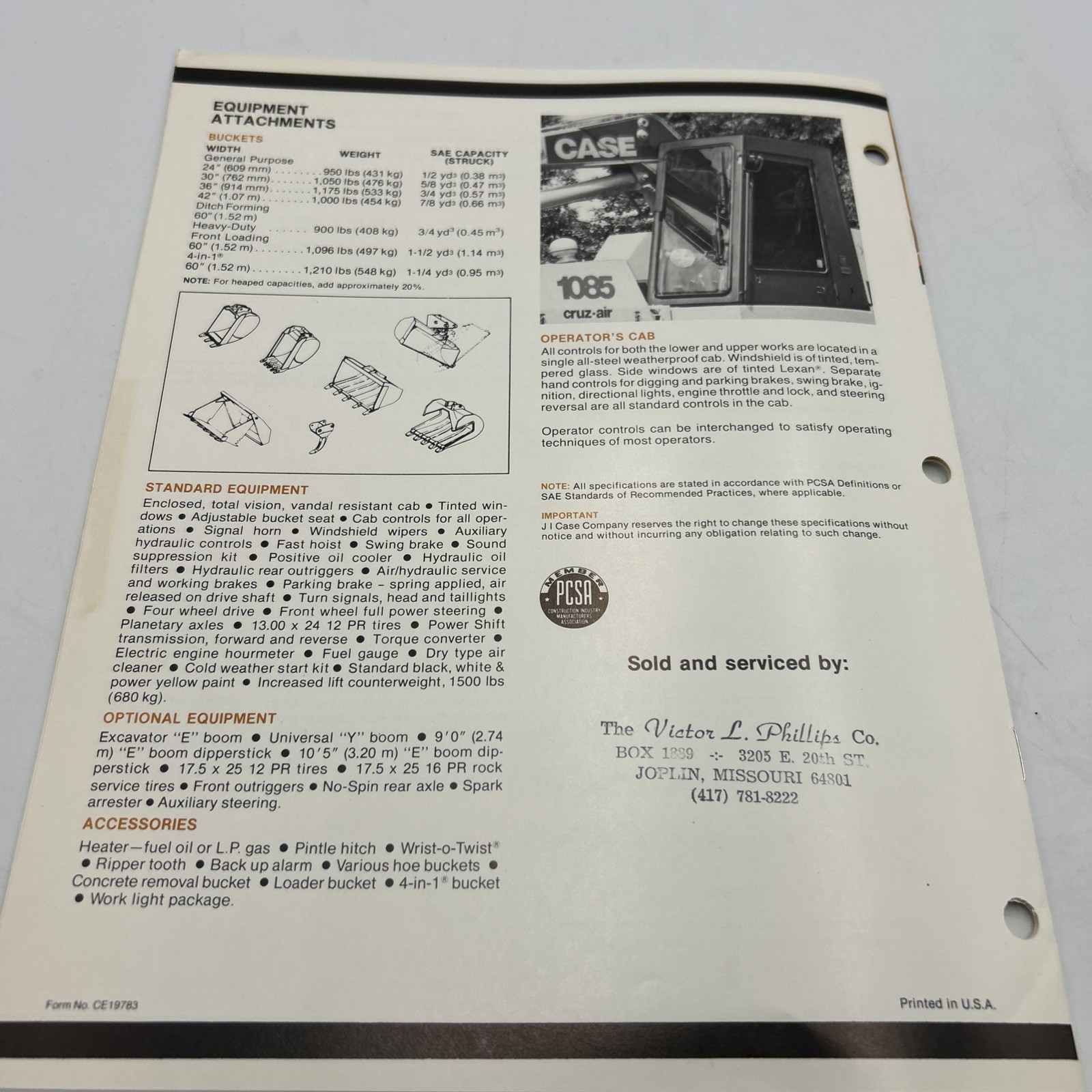 Case 1085 Cruz-Air Excavator Brochure