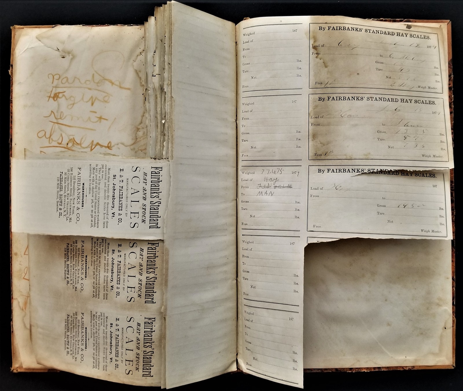 1870s antique FAIRBANKS HAY SCALES johnsbury vt LEDGER RECEIPT BOOK