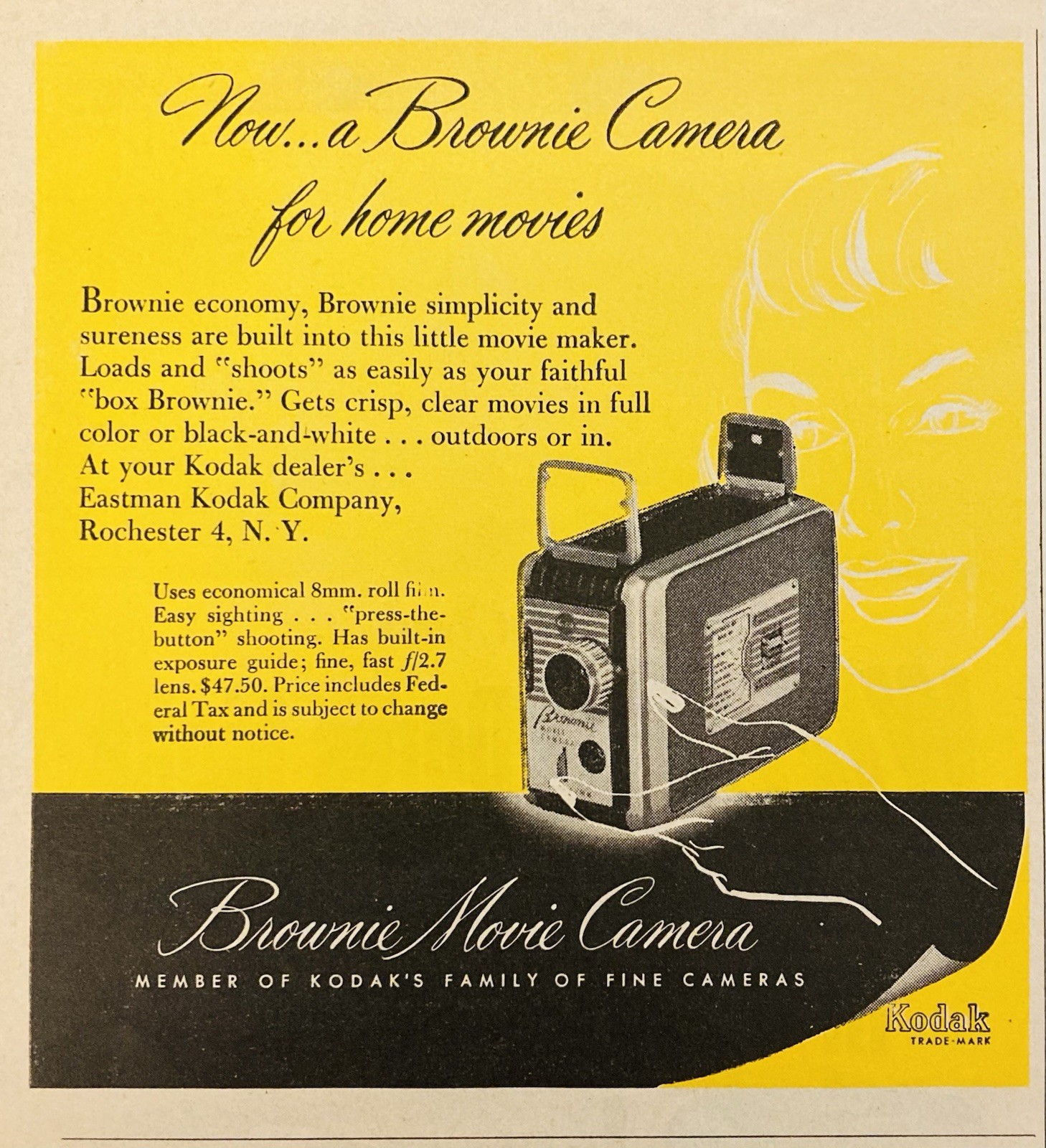 1951 AD.(PC6)~EASTMAN KODAK CO. ROCHESTER, NY. BROWNIE HOME MOVIE CAMERA