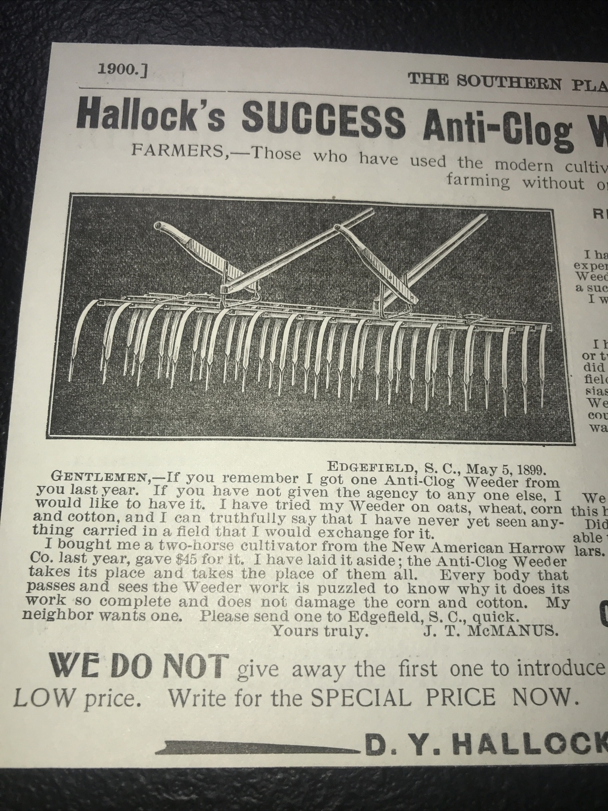 1900 Hallock & Sons Success Cultivator Farm Advertising – Richmond – Virginia