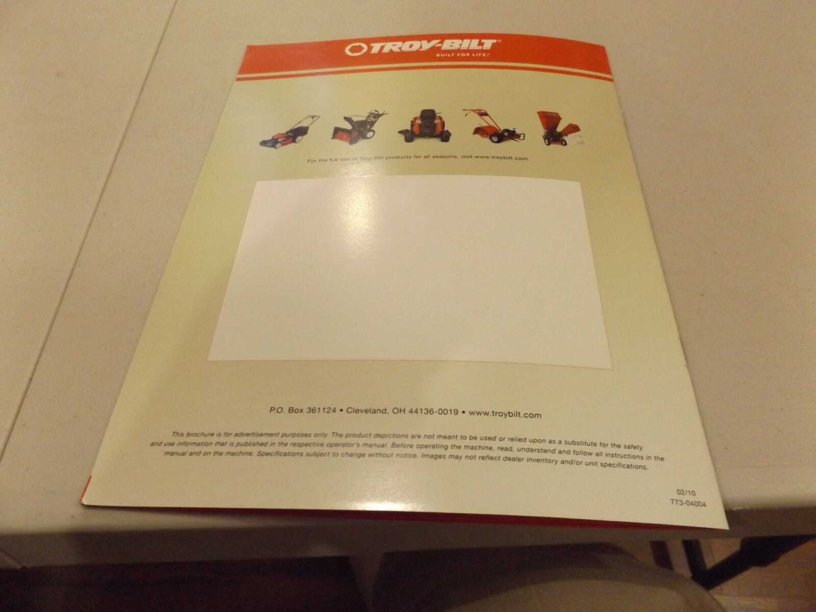 TROY-BILT TILLERS, CULTIVATORS, AND EDGERS, LIT. # 773-04004 02/10 2010