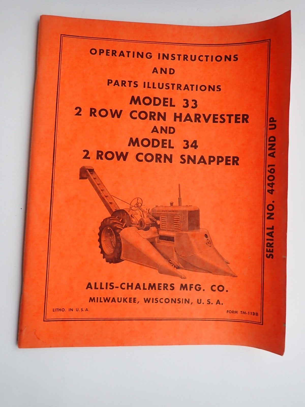 Orig. 1950s Allis Chalmers Model 33 & 34 – 2 Row Corn Harvester Snapper Catalog