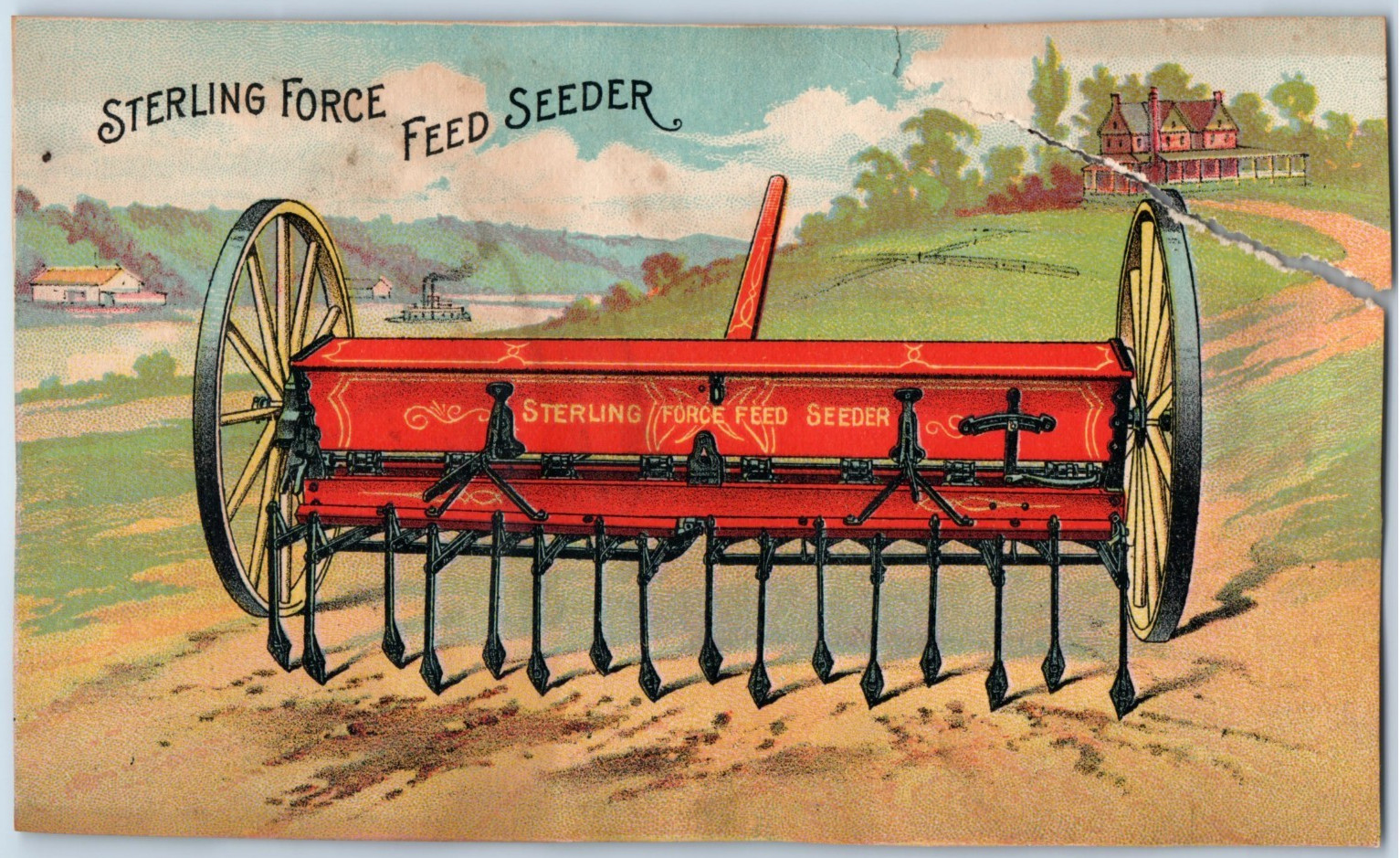 1880s Sterling Force Feed Seeder Disk Harrow Scrap Card Lot of 2 F148