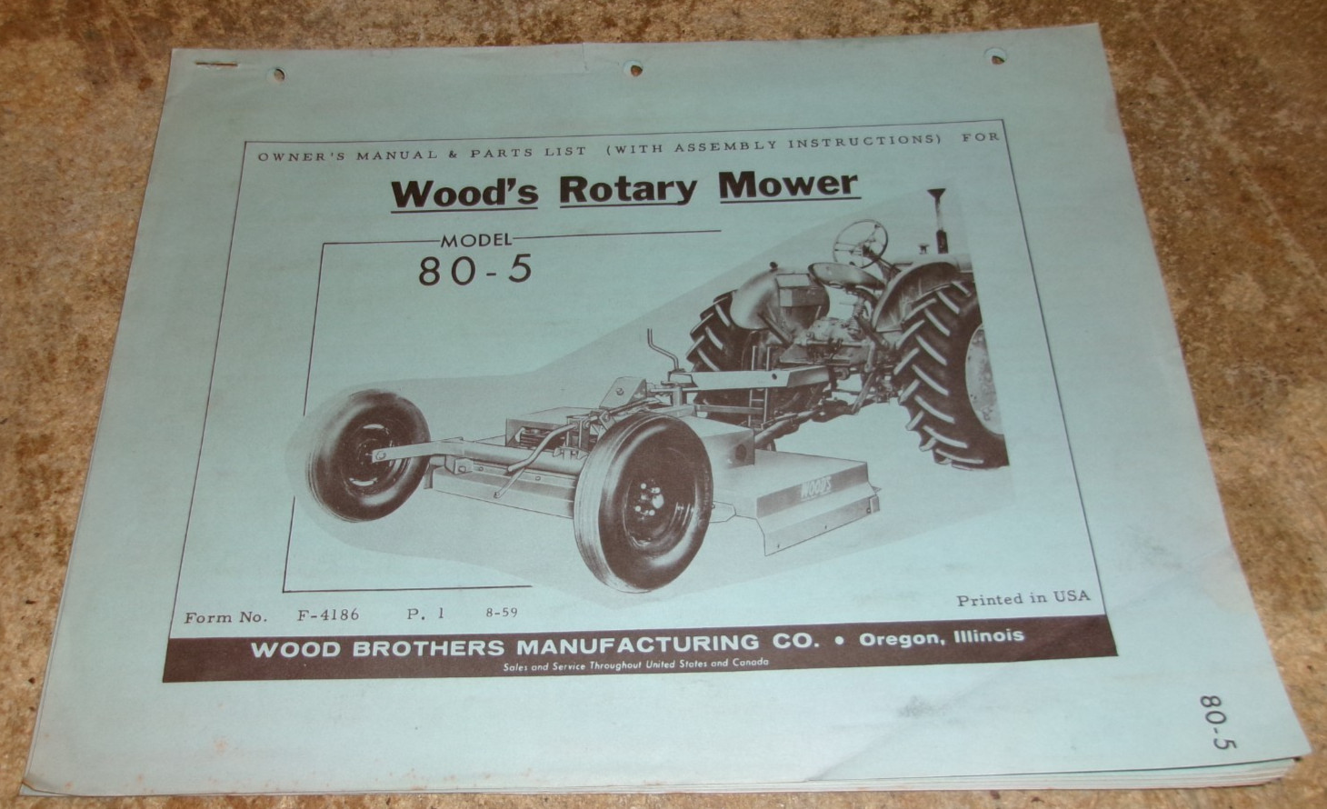 1962 model 80-5 woods rotary mower owners/parts manual see condition good used