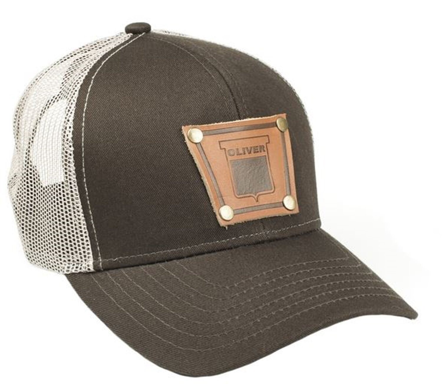 Brown Keystone Oliver Faux Leather Emblem Hat With Mesh Back