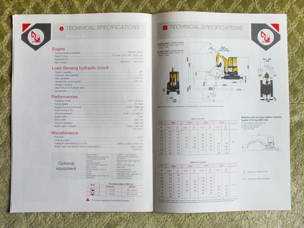 YANMAR ViO20-4 Hydraulic Mini Excavator Brochure Prospekt 2015