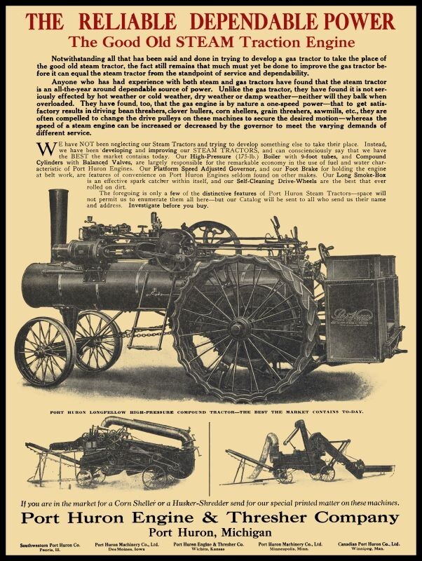 1915 Port Huron Steam Traction Engine, Thresher NEW Sign 18 x 24&Prime; USA STEEL