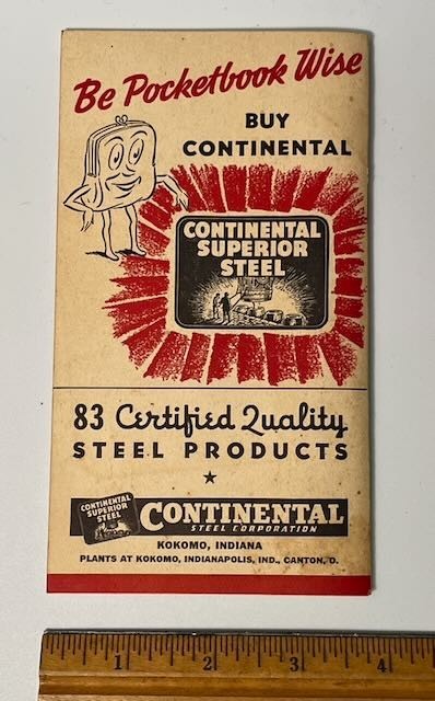 1942 Continental Farm & Livestock Record Book Unused Kokomo IN Steel Advertising