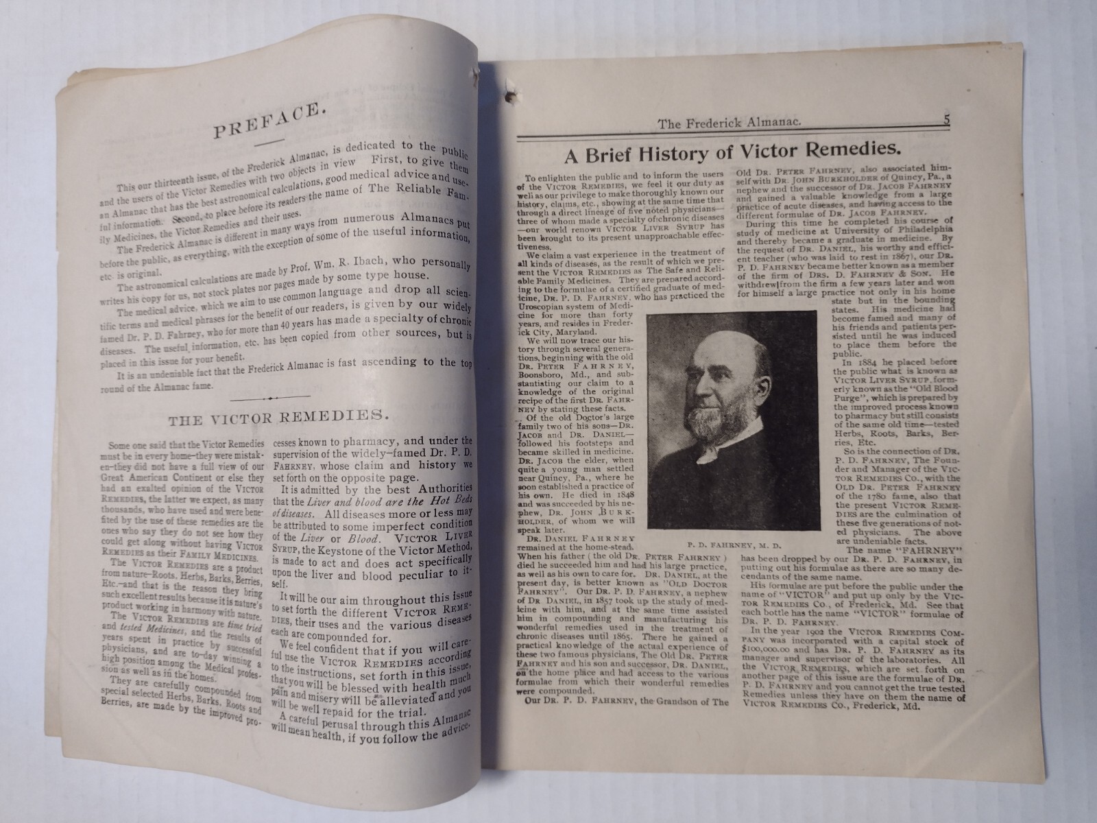 1906 Frederick Almanac Victor Remedies Co. Frederick City, MD Almanac J Brallier