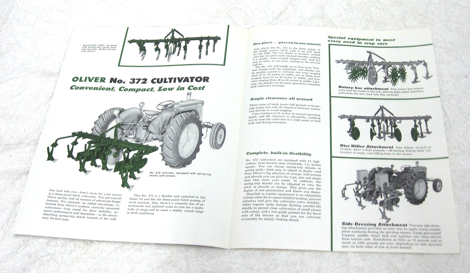 VINTAGE 1961 OLIVER TRACTOR 372 3 POINT HITCH CULTIVATOR BROCHURE ORIGINAL