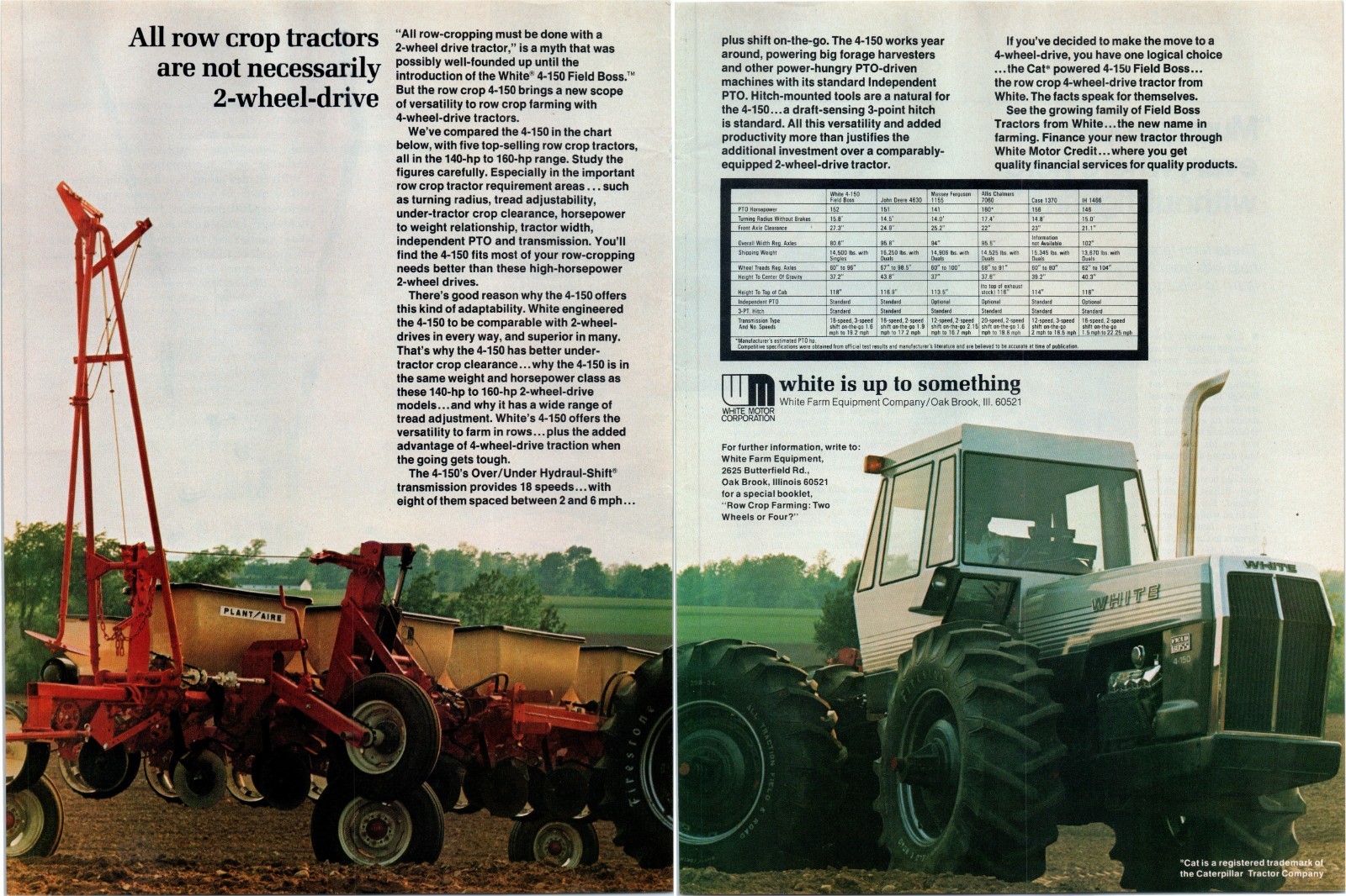 1974 White 4-150 Row Crop Tractor Vintage 70&rsquo;s 2-Page Print Ad