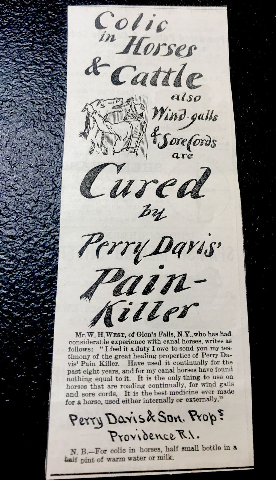 1886 Davis Horse & Cattle Medicine Farm Advertising – Providence- Rhode Island