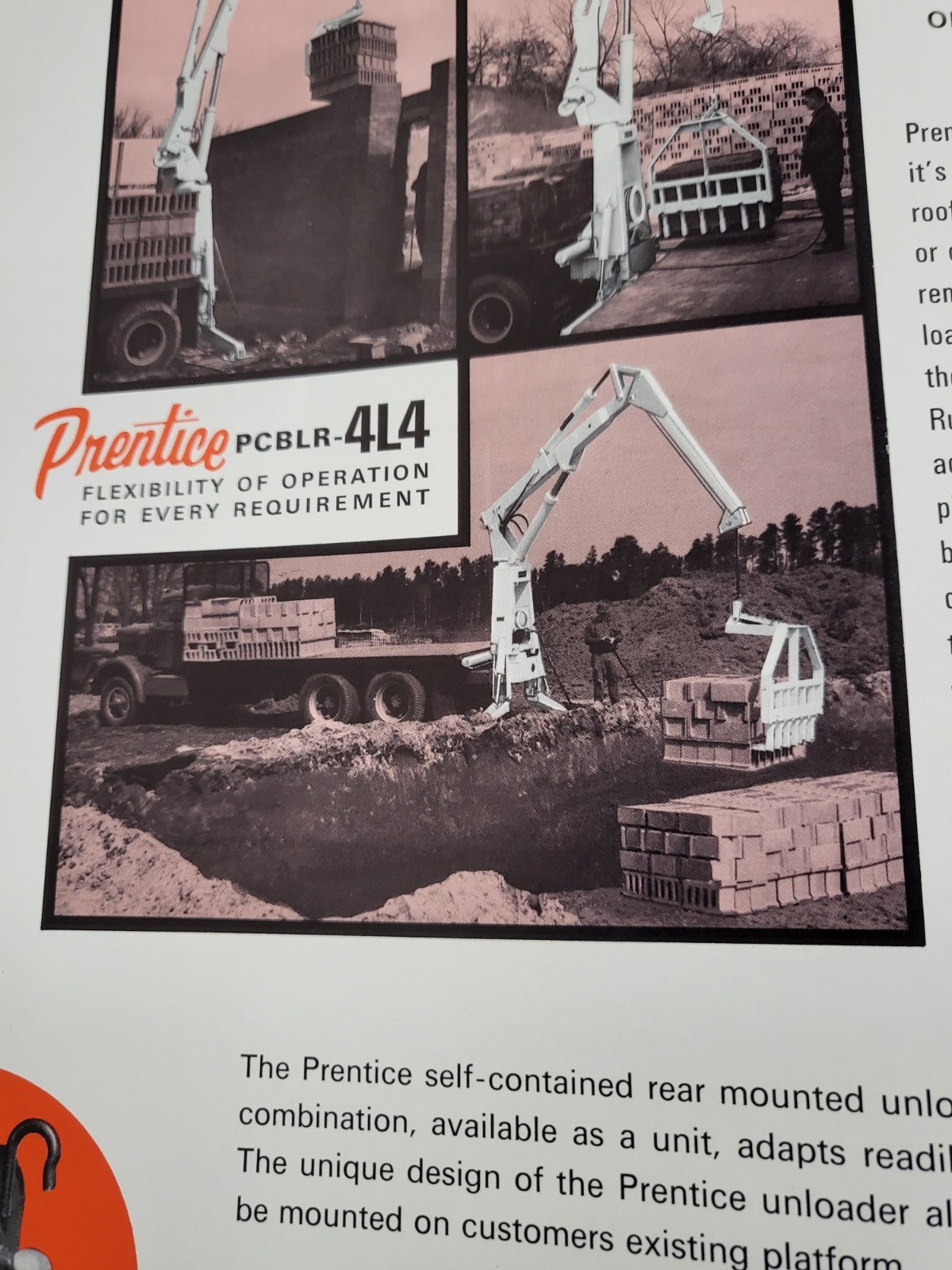 Vintage Prentice Hydraulics Inc. BLOCK UNLOADER Crane Lift Loader BROCHURE WI.