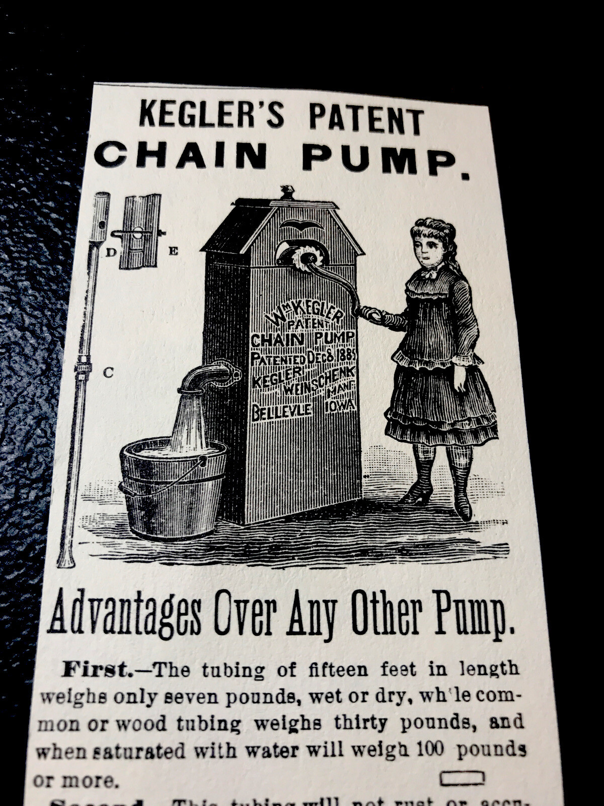 1889 Kegler Chain Pump Farm Advertising – Bellevue – Iowa