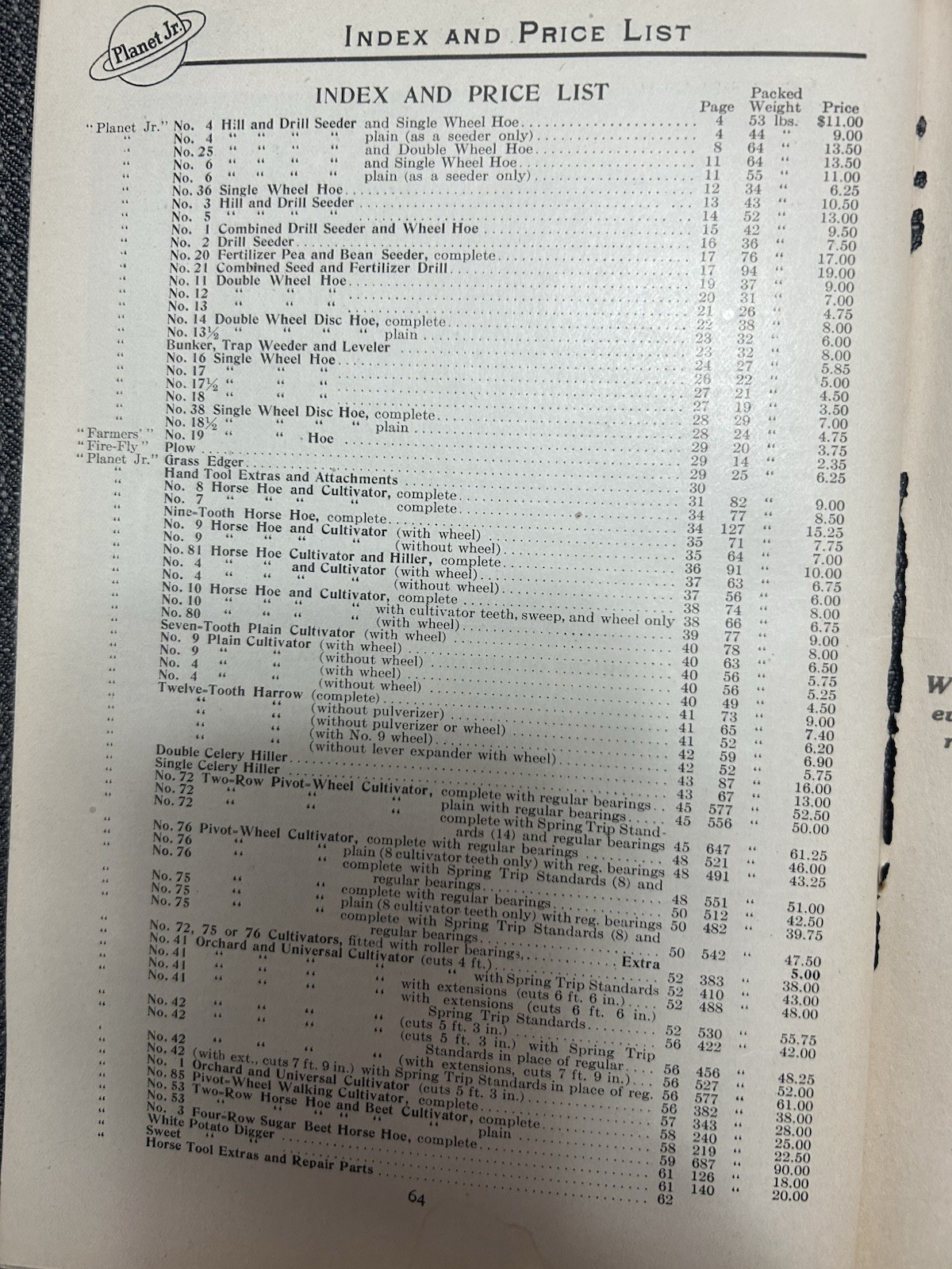 1912 Planet Jr Catalog- Original Old Stock From Turn Of Century Hardware Store