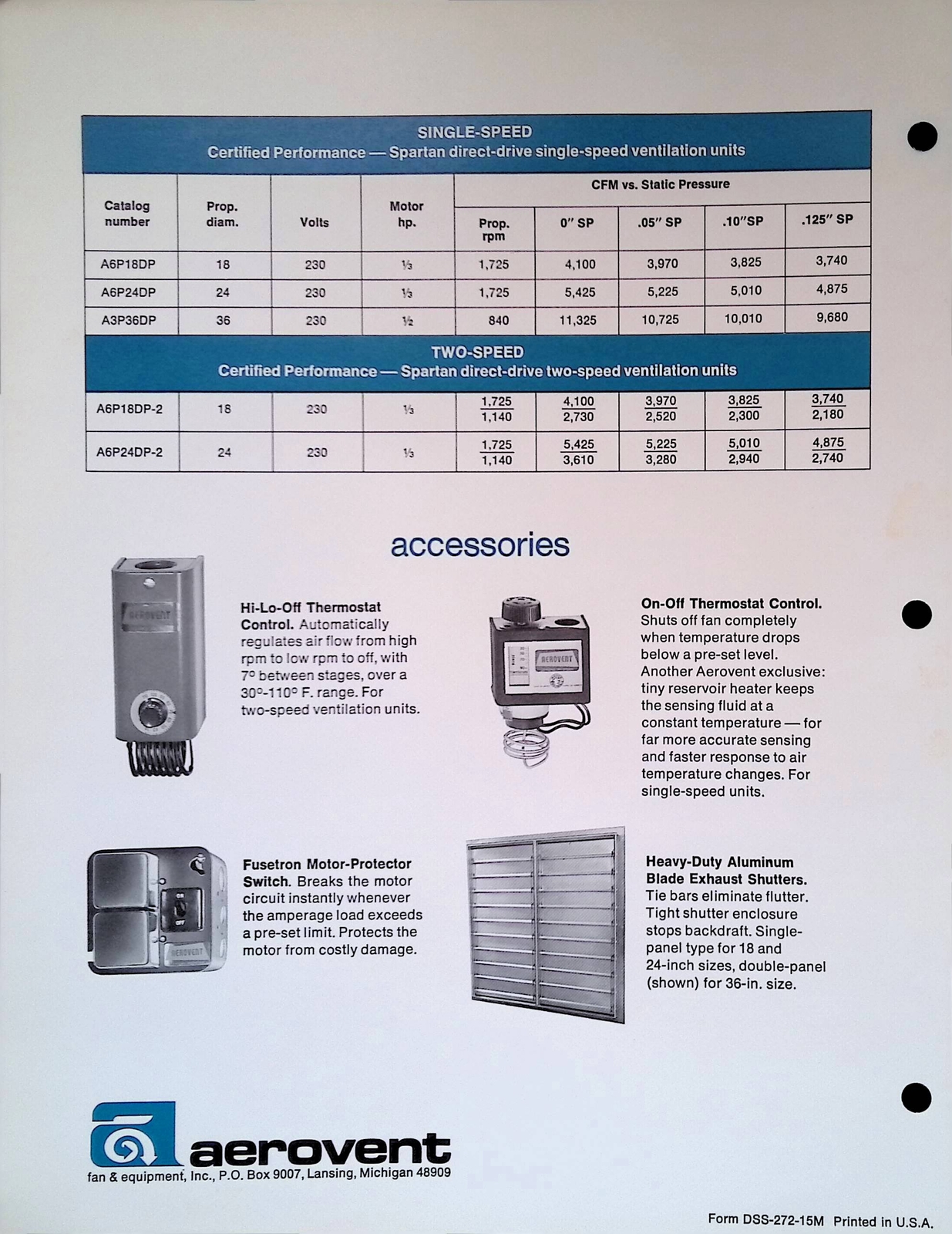 Vintage Farm Advertisement Spec Sheet Spartan Direct Drive Ventilation Units Fly