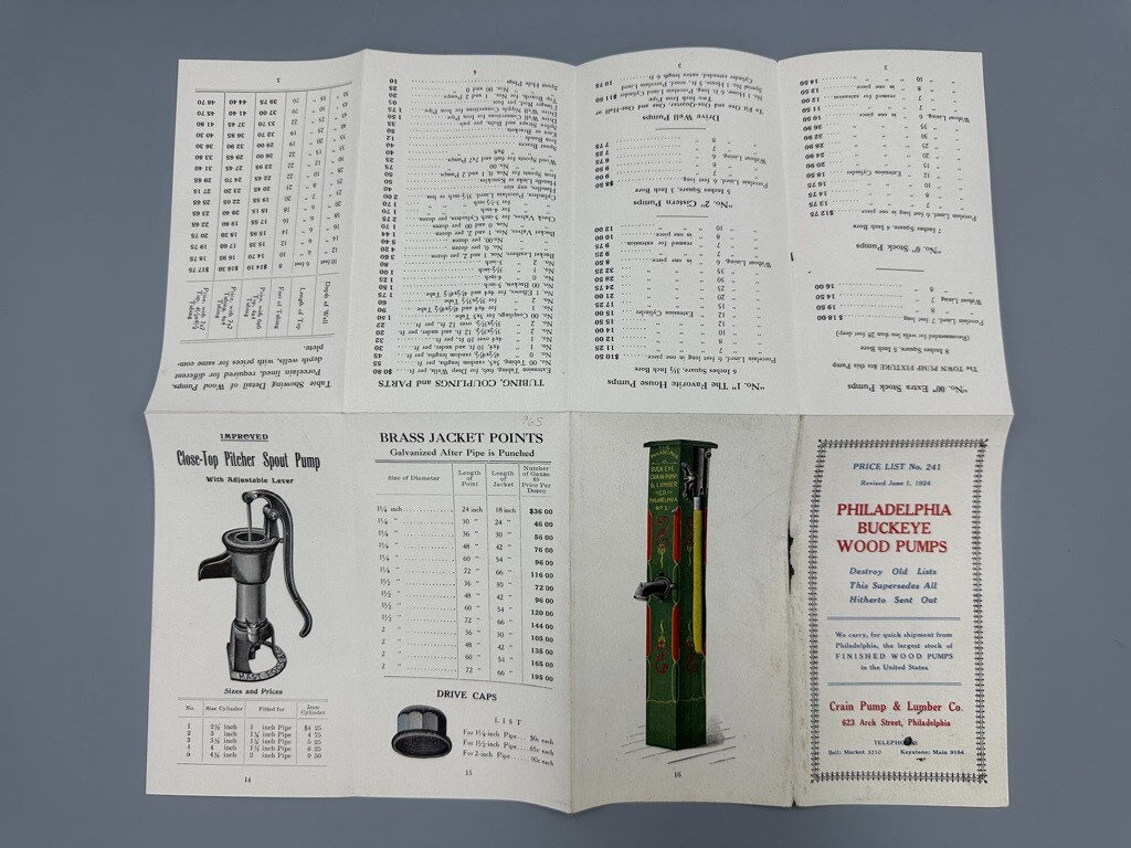 1924 PHILADELPHIA BUCKEYE WOOD PUMPS Crain Lumber FARM Advertising Brochure