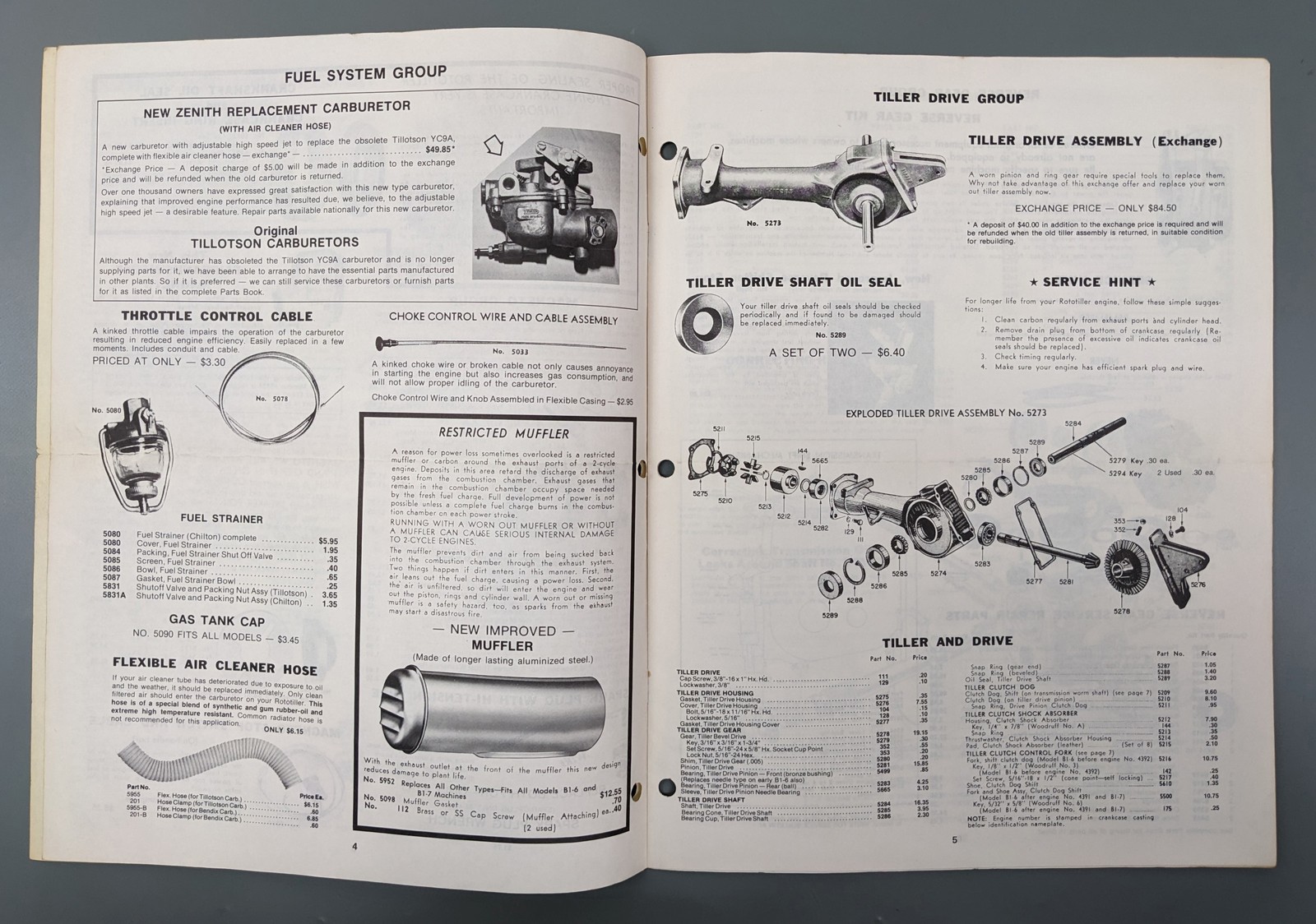 (2) Frazer Rototiller Factory Parts + Price Catalogs 1981 1983