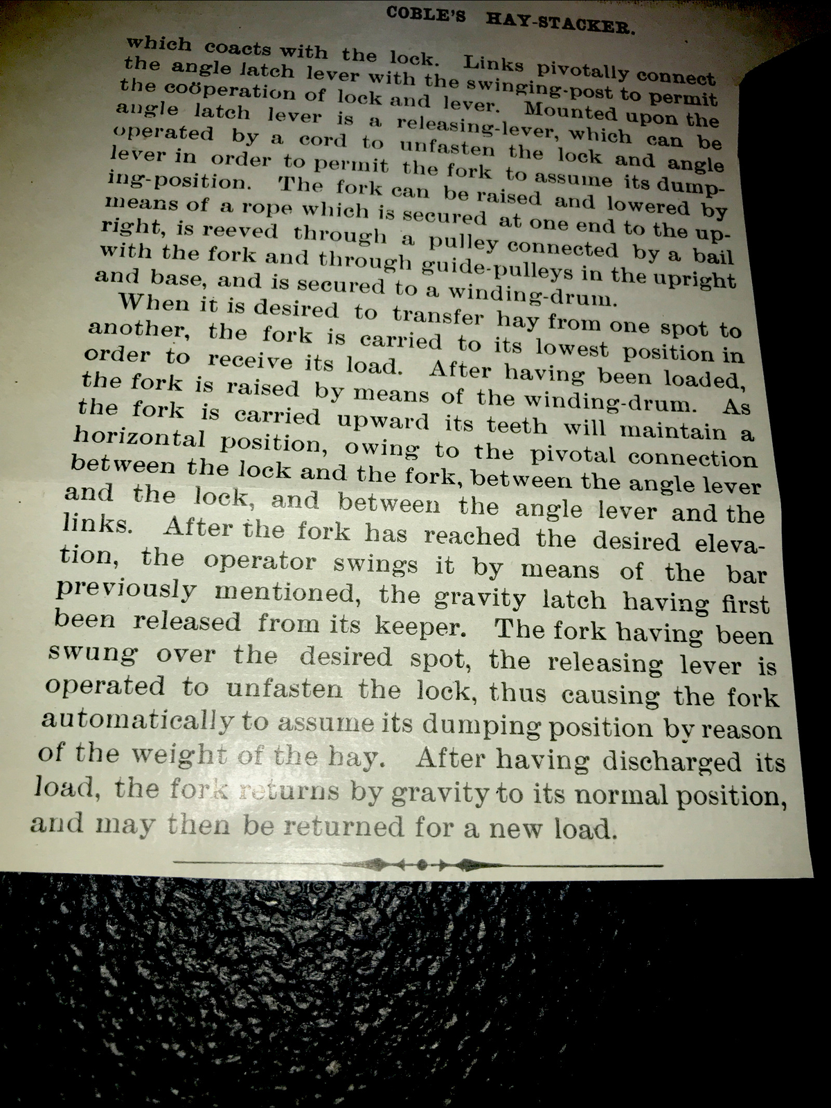 1899 Coble Hay Stacker Farm Engraving Advertising & Article – Marion – Kansas