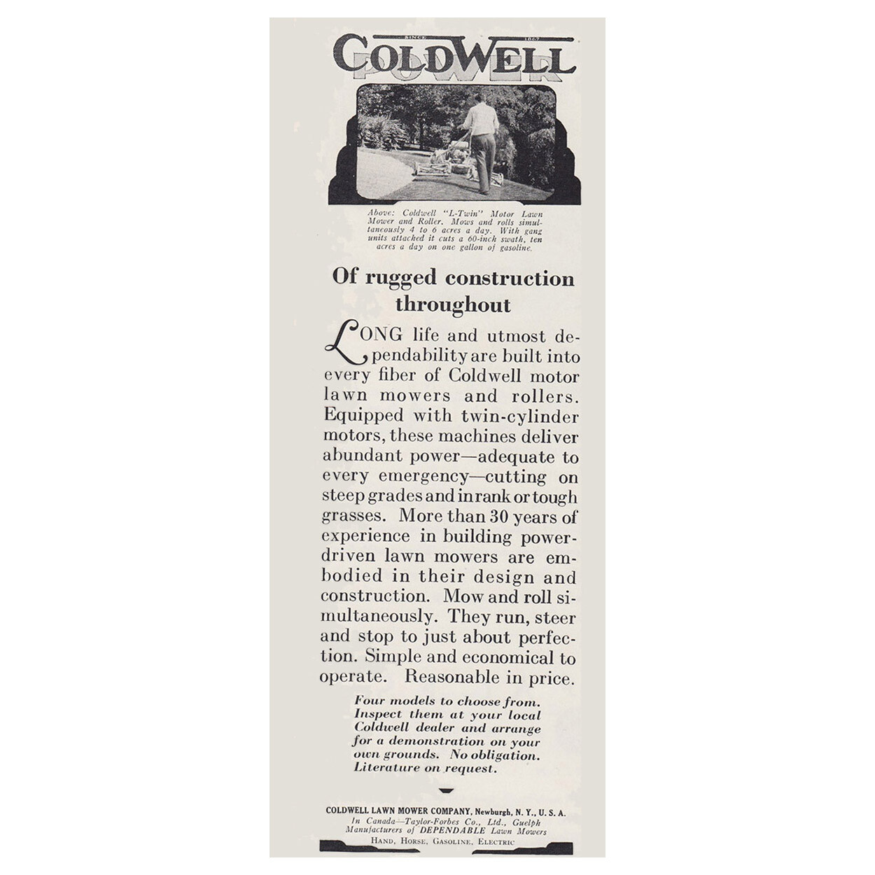 1930 Coldwell Lawn Mower Of Rugged Construction Vintage