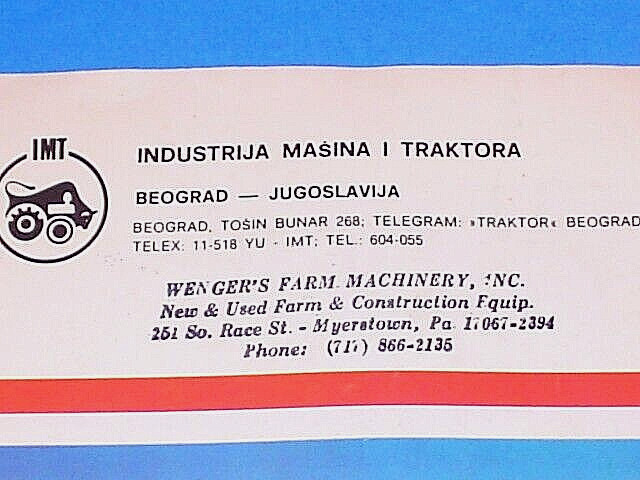 VINTAGE IMT 539 TRACTOR DEALERSHIP BROCHURE