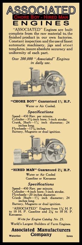 1917 Style Associated Chore Boy, Hired Hand Engines NEW Sign: 16×48&Prime; USA STEEL