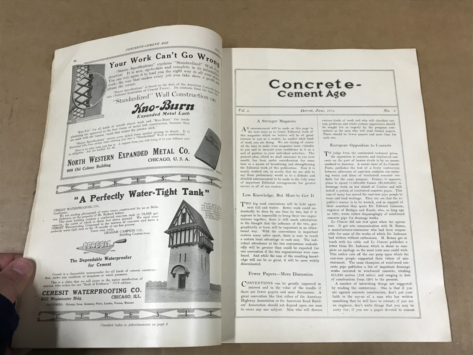 Vintage Concrete-Cement Age – Volume 4 No. 6 – June 1914
