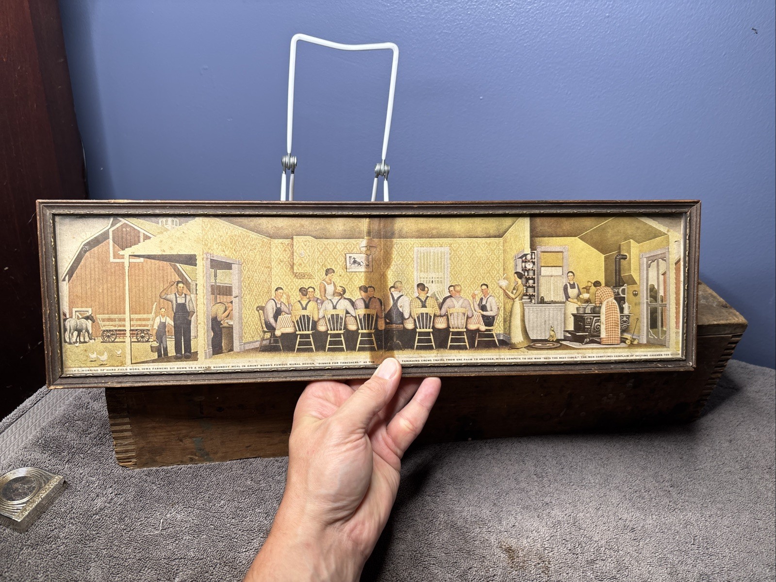 1930s Dinner For Threshers Farming Homestead Print Sign Grant Wood Glass Framed