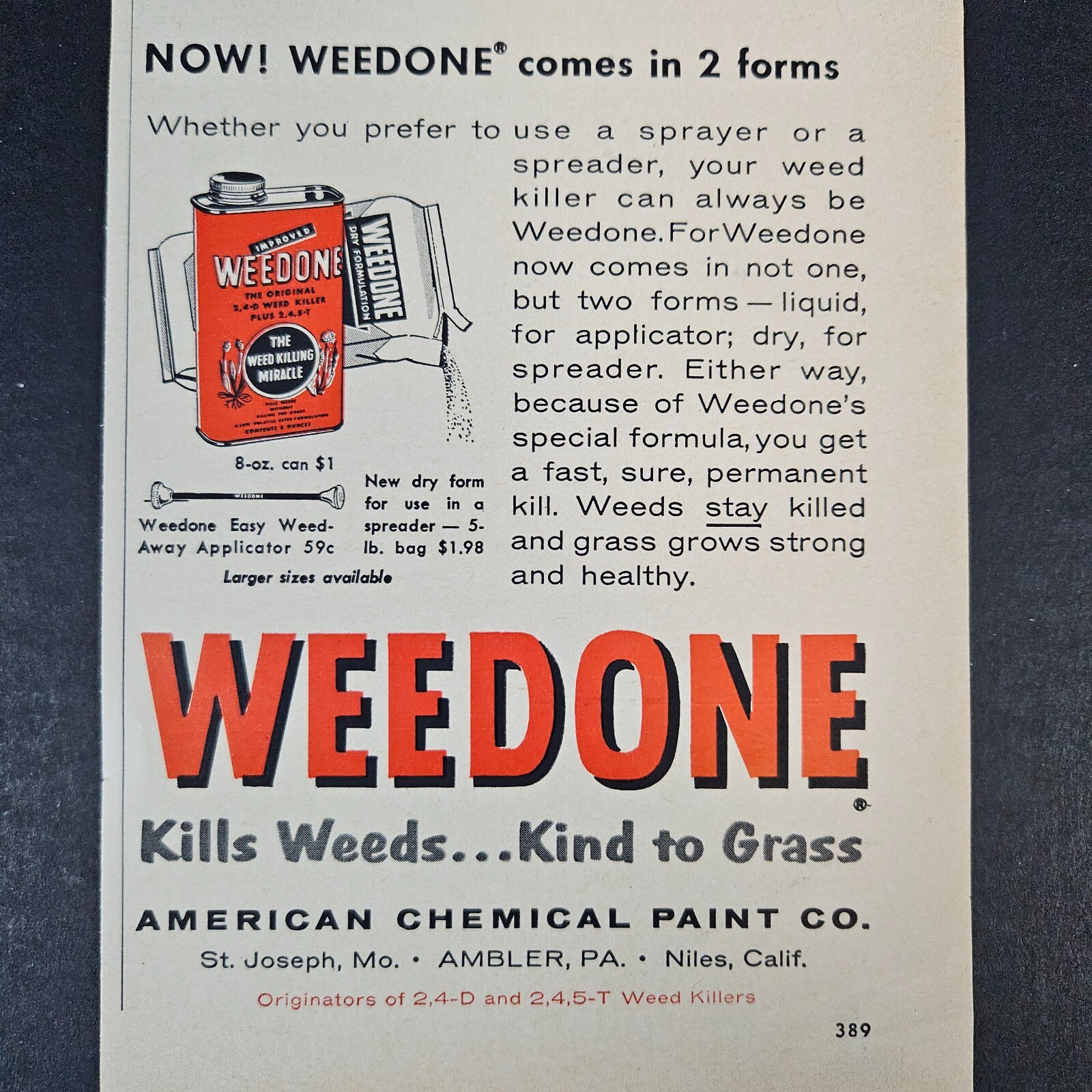 1957 American Chemical Paint Company Weedone Vintage Print Ad D&T Weed Killers