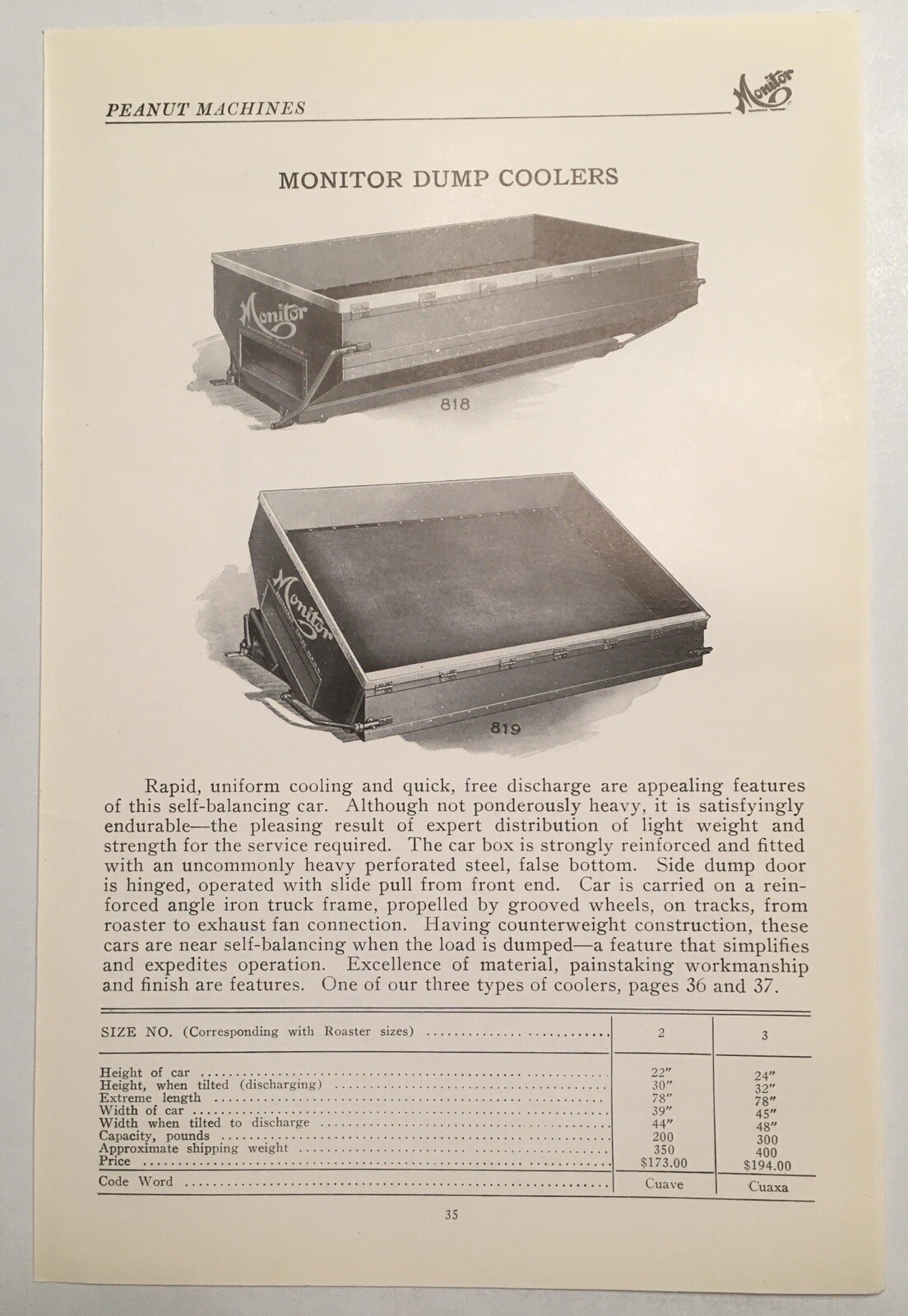 Vintage 1920 Industrial Machine Ad for Monitor Cooling Box & Dump Coolers