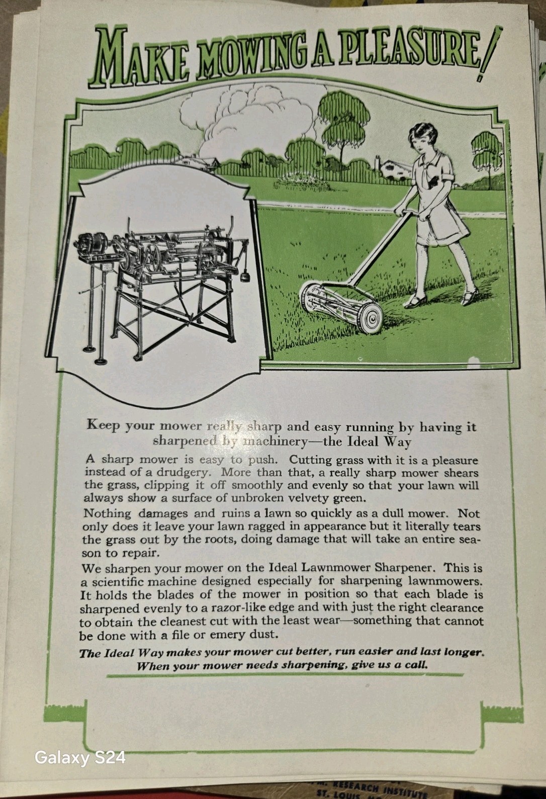 LOT OF 17 IDEAL WAY LAWNMOWER « MAKE MOWING A PLEASURE  » SHARPENING ADVERTISEMENT