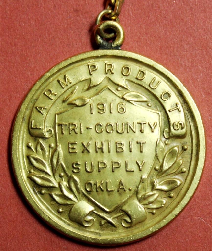 Tri County Exhibit Supply Farm Products Oklahoma 1916 Watch Charm Fob 1A6-15