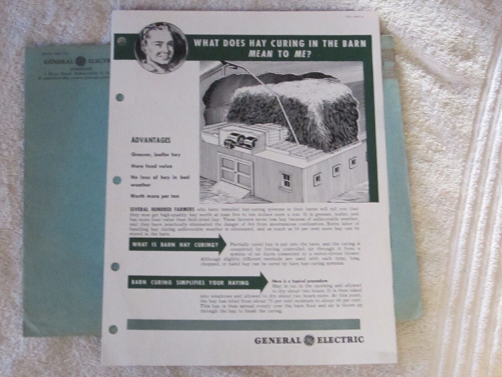 1946 GENERAL ELECTRIC BARN HAY CURING SYSTEMS 4 PAGE BROCHURE WITH ENVELOPE NICE