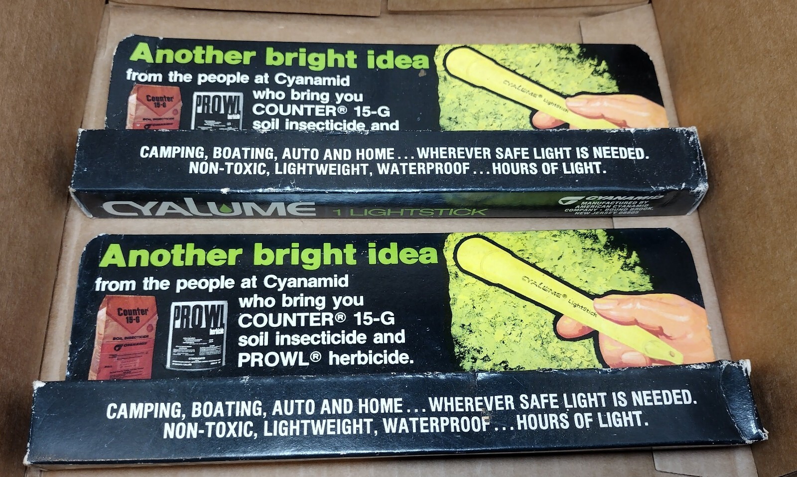 2 vintage cyalume cyanamid lightstick insecticide farm agriculture sales sample